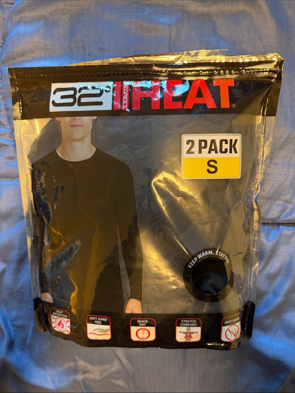 32 Degrees Heat® Men's Black Thermal Base Layer Long Sleeve Shirt - 2 Pack, S